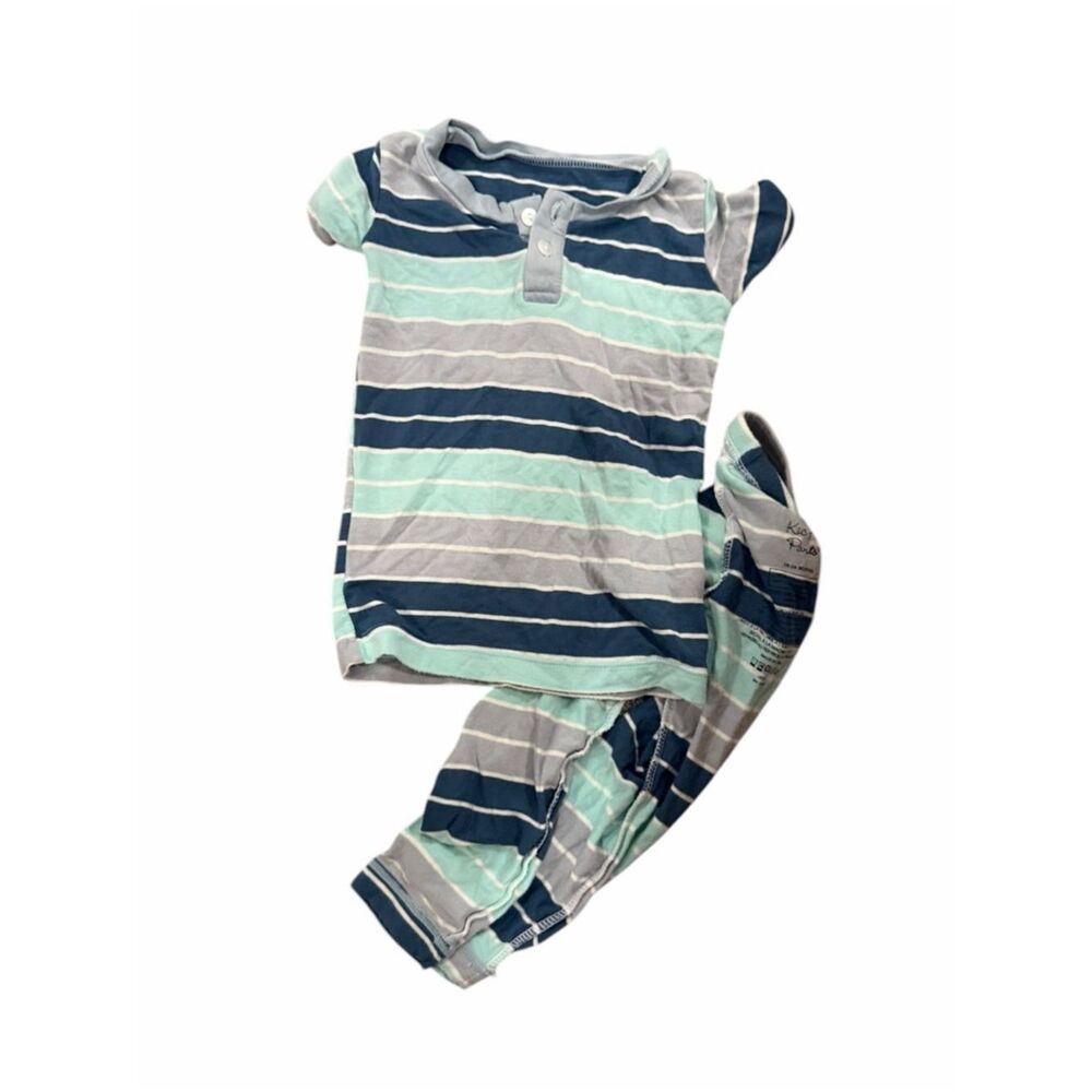 Kickee Pants Navy, Mint & Gray Striped Kids Pajama Set